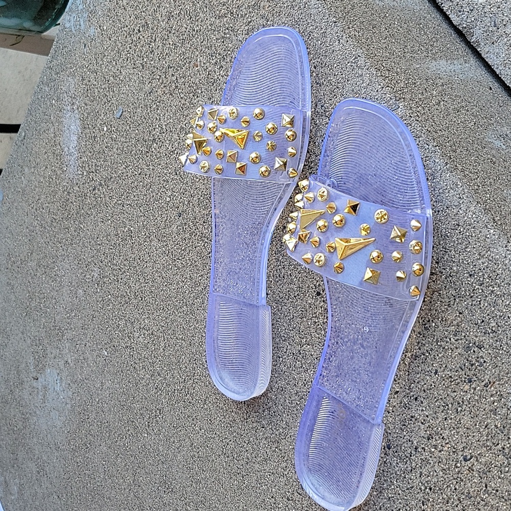 Stylish Gold Studded Women's Sandals - Picture 2 of 6